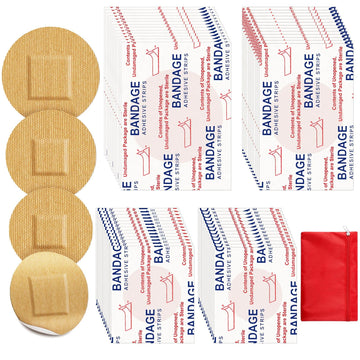 Funtery Adhesive Spot Bandage 4 Sizes Round Flexible Fabric Adhesive Round Tan Non Latex Bandage for Wound Care and Hides Skin S
