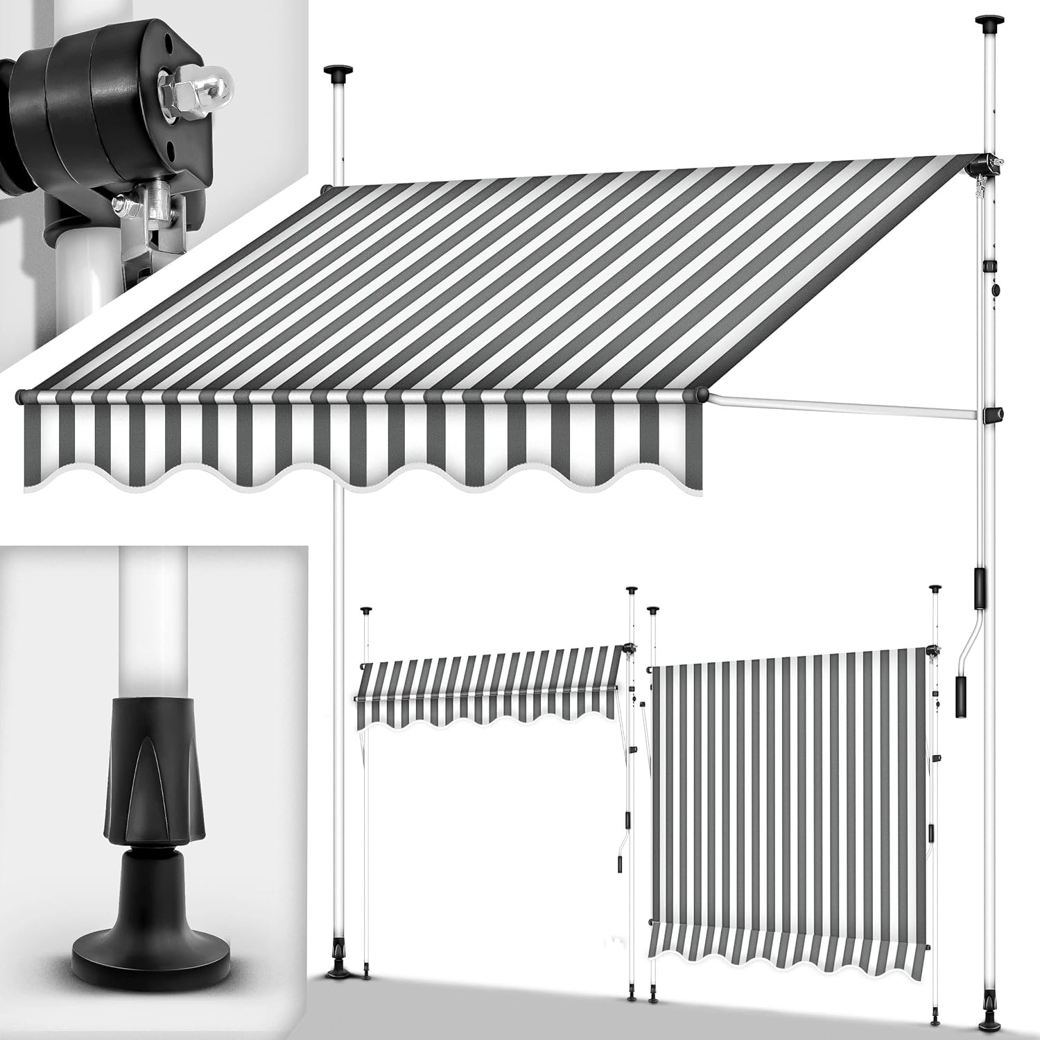 Klemluifel - Balkon luifel - Verticale luifel - 250 cm - Grijs/Wit - Tillvex®