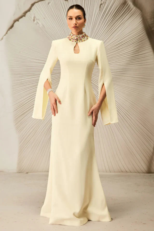 Laksha Cape Sleeve Cutout Maxi Dress
