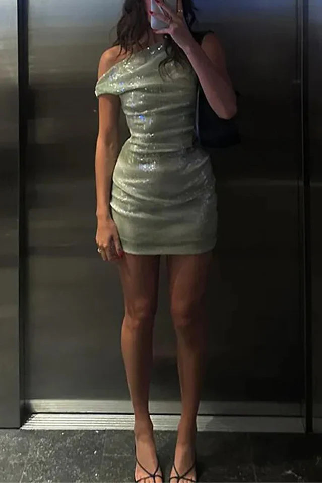 Sheila Asymmetrical Sequin Mini Dress