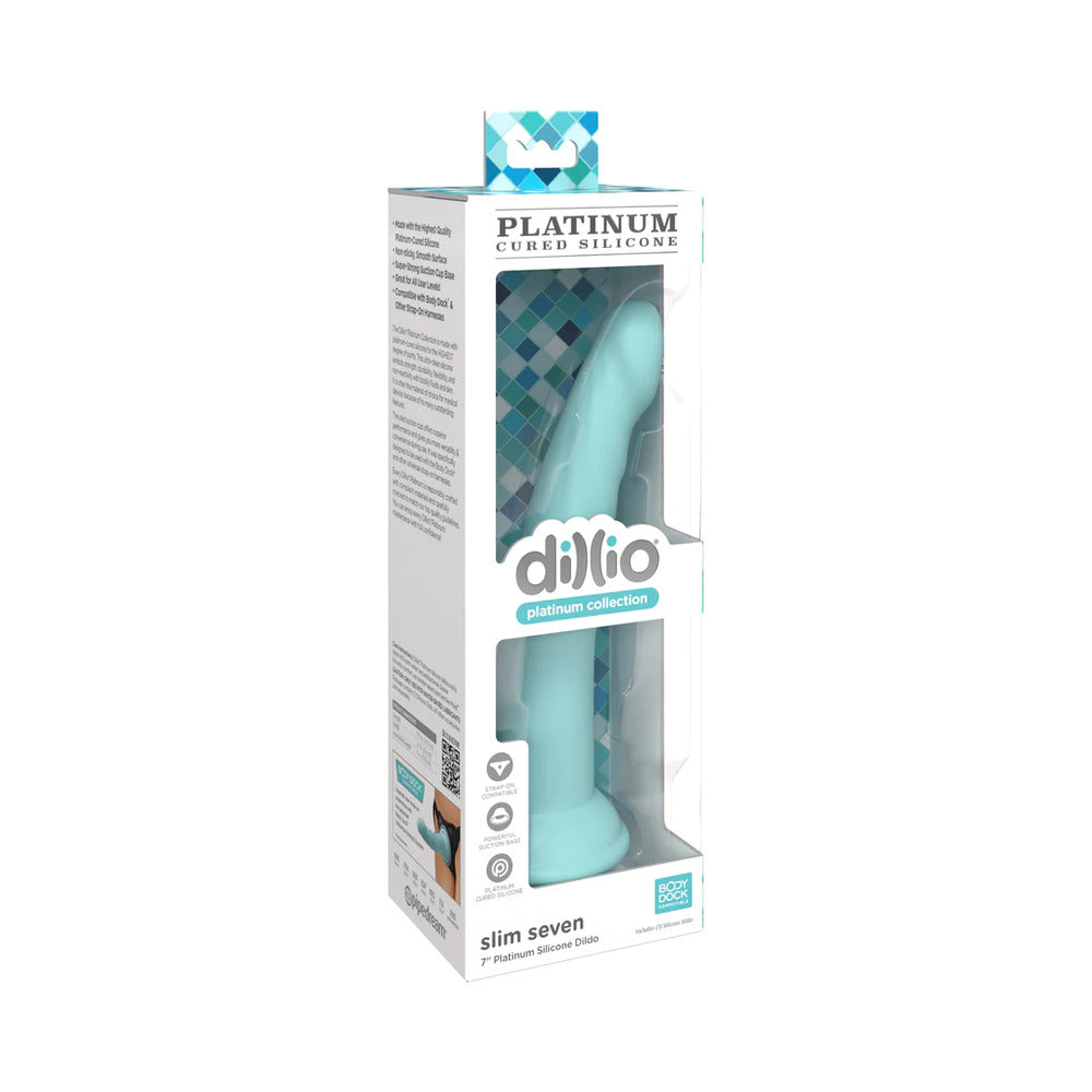 Dillio Platinum Collection Slim Seven 7 in. Silicone Dildo Teal - Red Garter