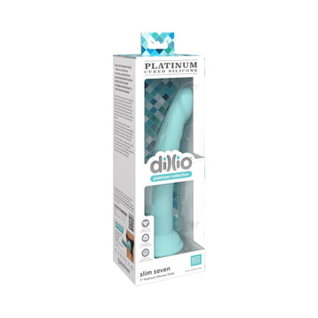 Dillio Platinum Collection Slim Seven 7 in. Silicone Dildo Teal - Red Garter