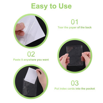 Unique Bargains 50pcs Self Adhesive Index Card Pockets with Top Open for Loading 1.8 x 3 Inch PVC Clear Index Card Label Holder Photo Sleeves for