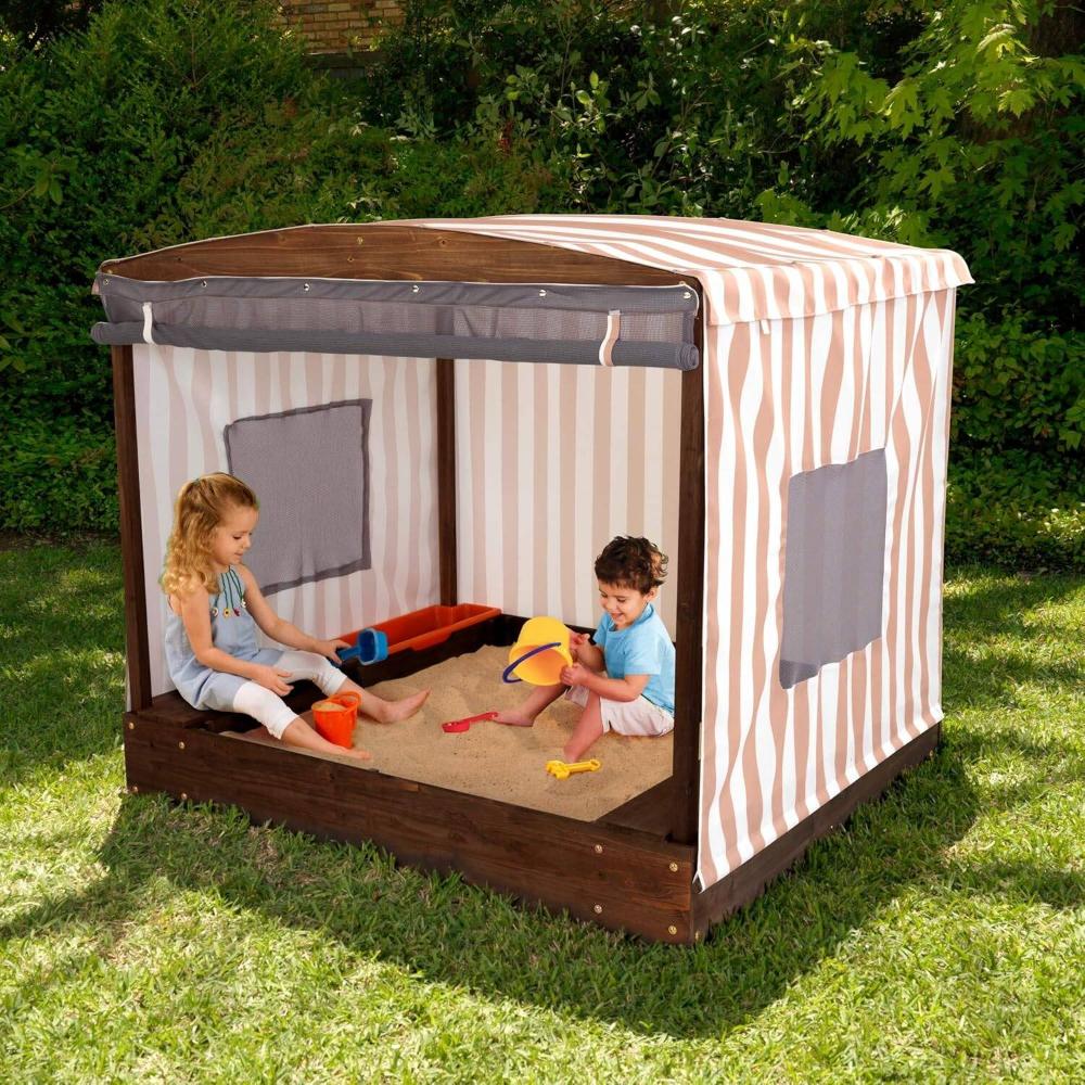 Kidkraft Cabana Sandbox Outdoor Wooden Sand Pit with Canopy Cover for Kids
