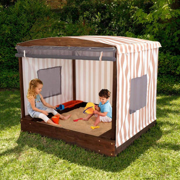 Kidkraft Cabana Sandbox Outdoor Wooden Sand Pit with Canopy Cover for Kids