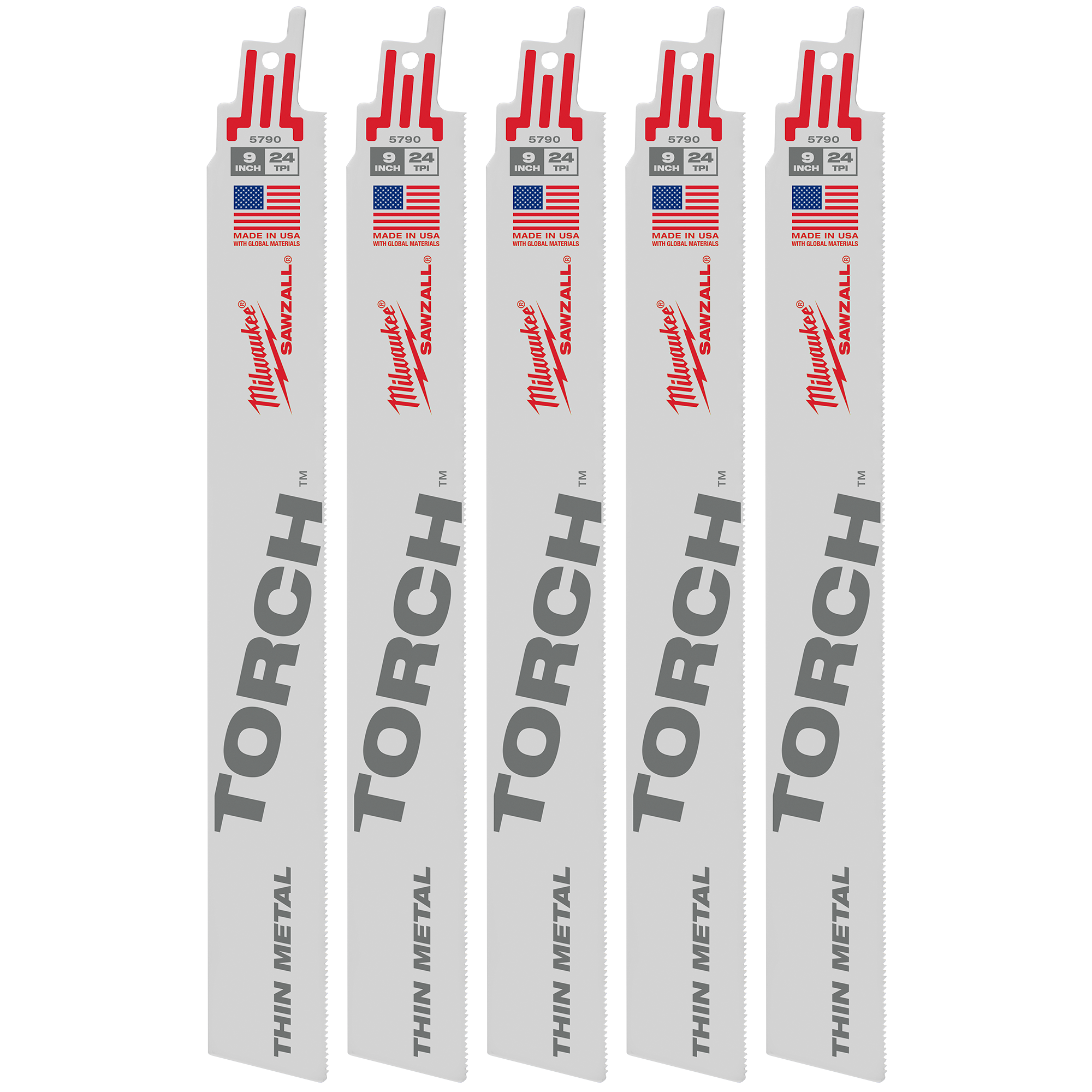 Milwaukee 9" 24 TPI TORCH™ SAWZALL® Blade for Thin Metal (5 PK)