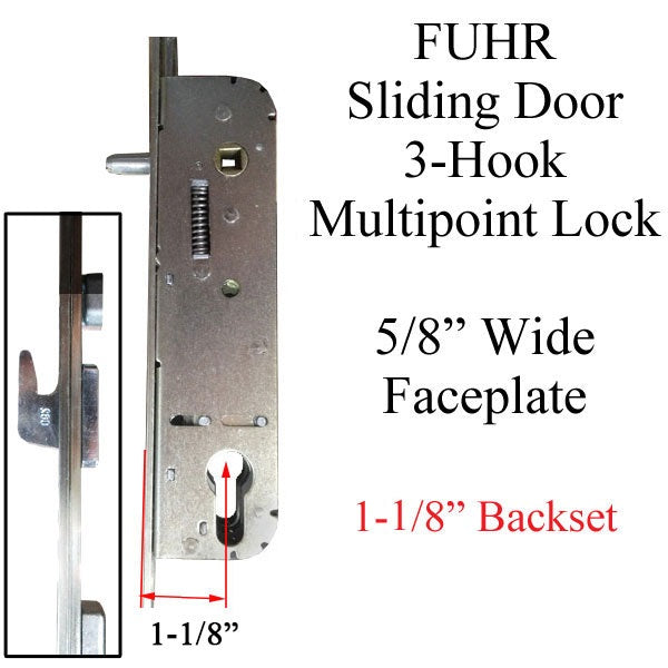 Hoppe Fuhr Multi-Point Lock, 3 Hooks, Backset: 1-1/8" Sliding Door-Countryside Locks