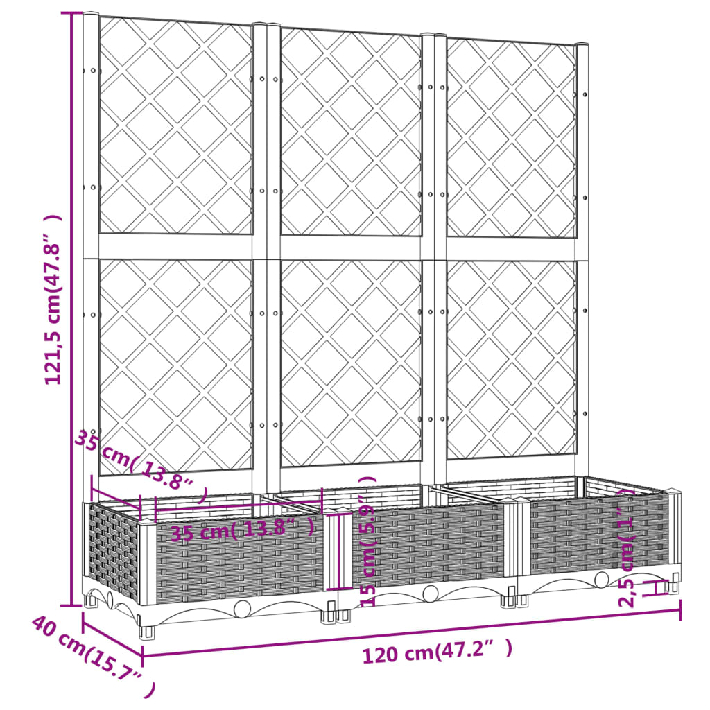 Garden Planter With Trellis Dark Grey 120X40x121.5 Cm Pp