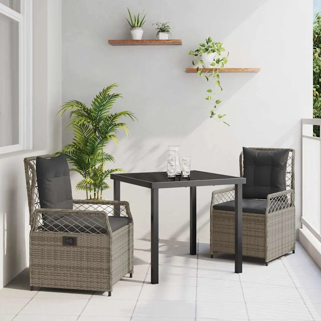 Garden Dining Set 3 pcs Grey Poly Rattan