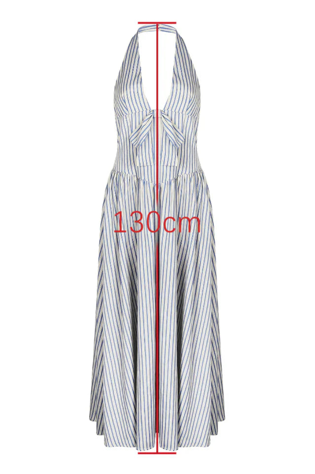 Mackenna Stripe Halter Smock Back Dress