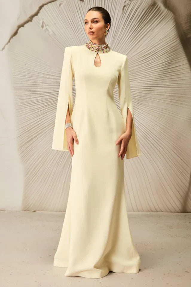 Laksha Cape Sleeve Cutout Maxi Dress