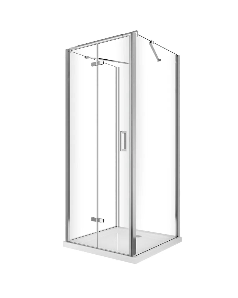 Box cabina doccia a 3 lati con apertura a libro pieghevole a pacchetto H.190 cromo trasparente anticalcare misure  62,5-65 fisse + Porta 98,8-100,8