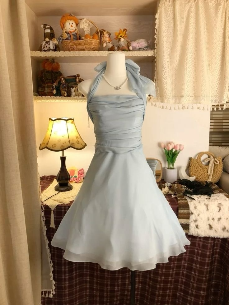 Light Blue Halter A-Line Chiffon Short Party Dresses Homecoming Dresses, DP5774