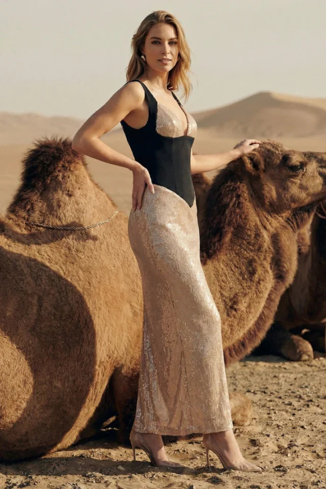 Syvion Sequin Split Maxi Dress