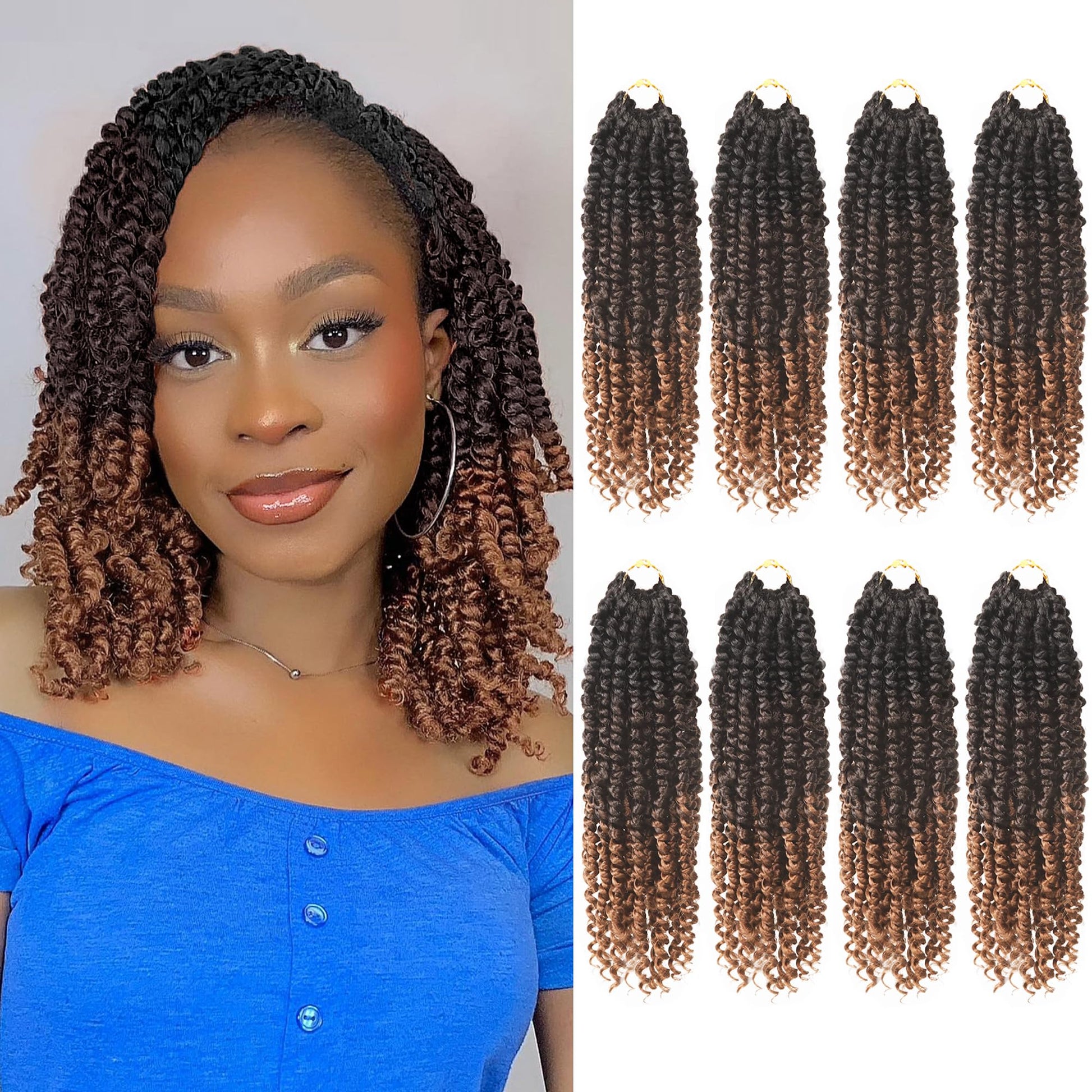 Bileaf Passion Twist Hair 10 Inch Crochet Hair Pre Lopped Crochet Boho Passion Twist Crochet Hair 8 Packs Bohemian Short Crochet