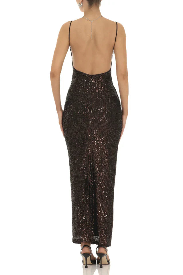 Copper Sequin Bodycon Maxi Dress