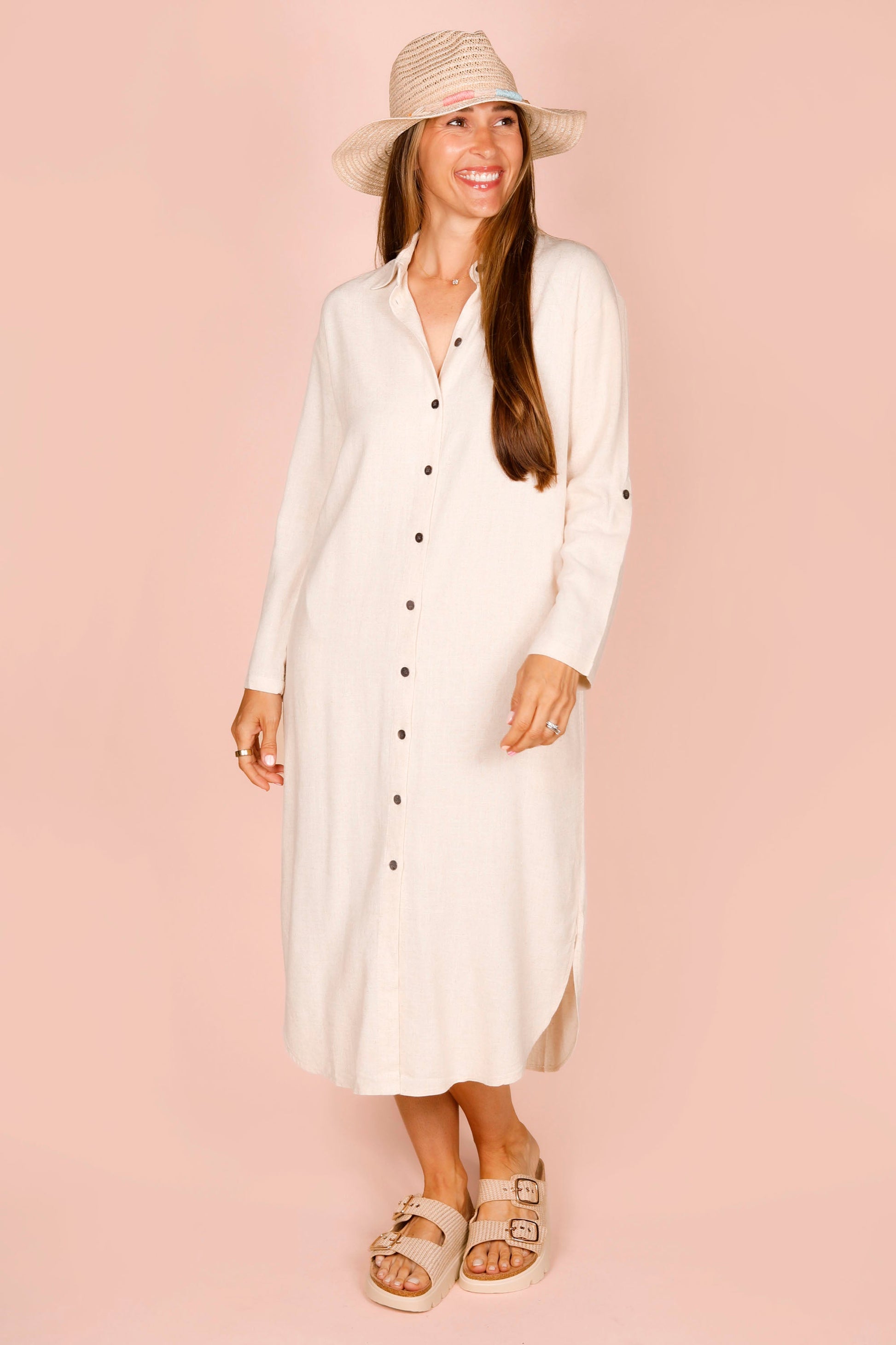 Keira Natural Back Button Dress