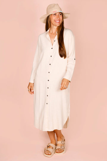 Keira Natural Back Button Dress