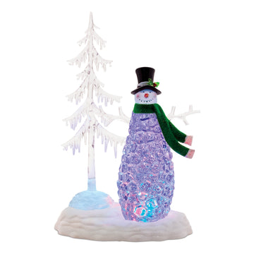 Multicolored LED Snowman with Pine Tree