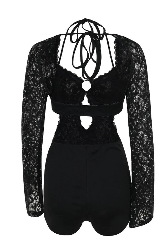 Adela Cut-Out Halter Neck Lace Playsuit