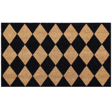 Black diamond geometric natural coir doormat 45x75cm | The Trading House NZ