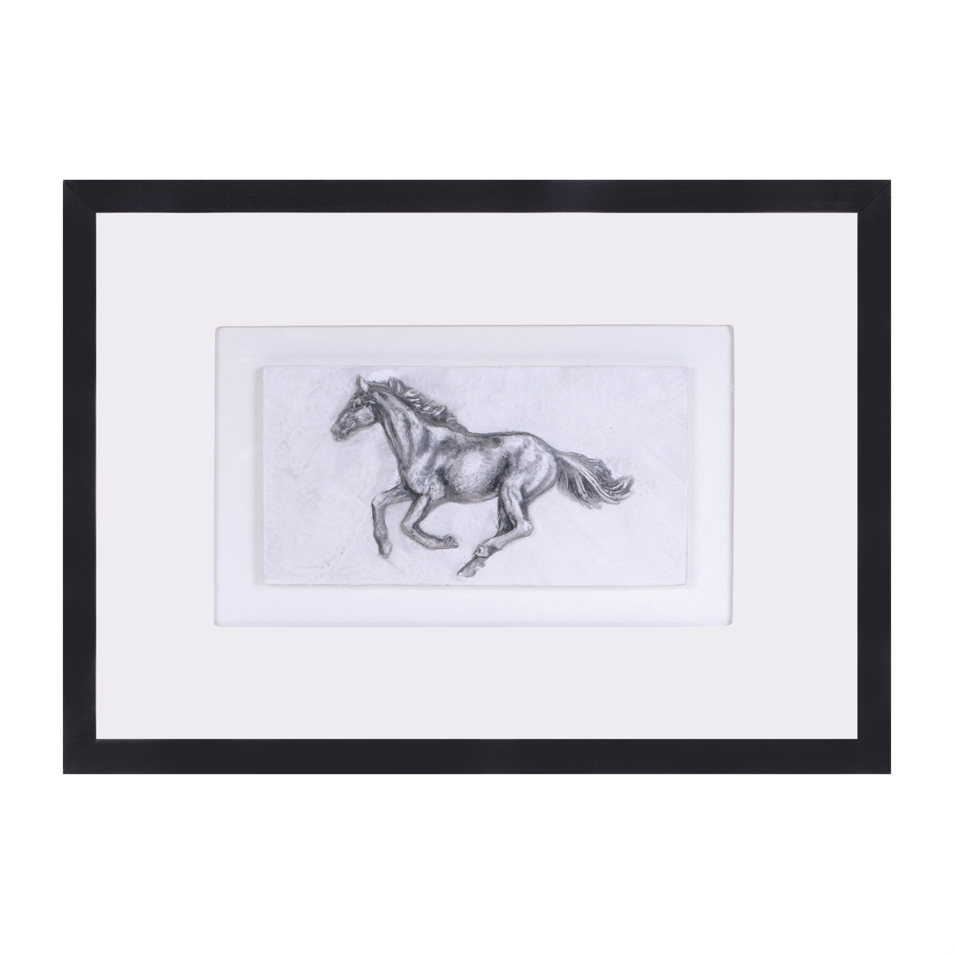 Framed Horse Plaque 14"L x 10"H Wood/Glass