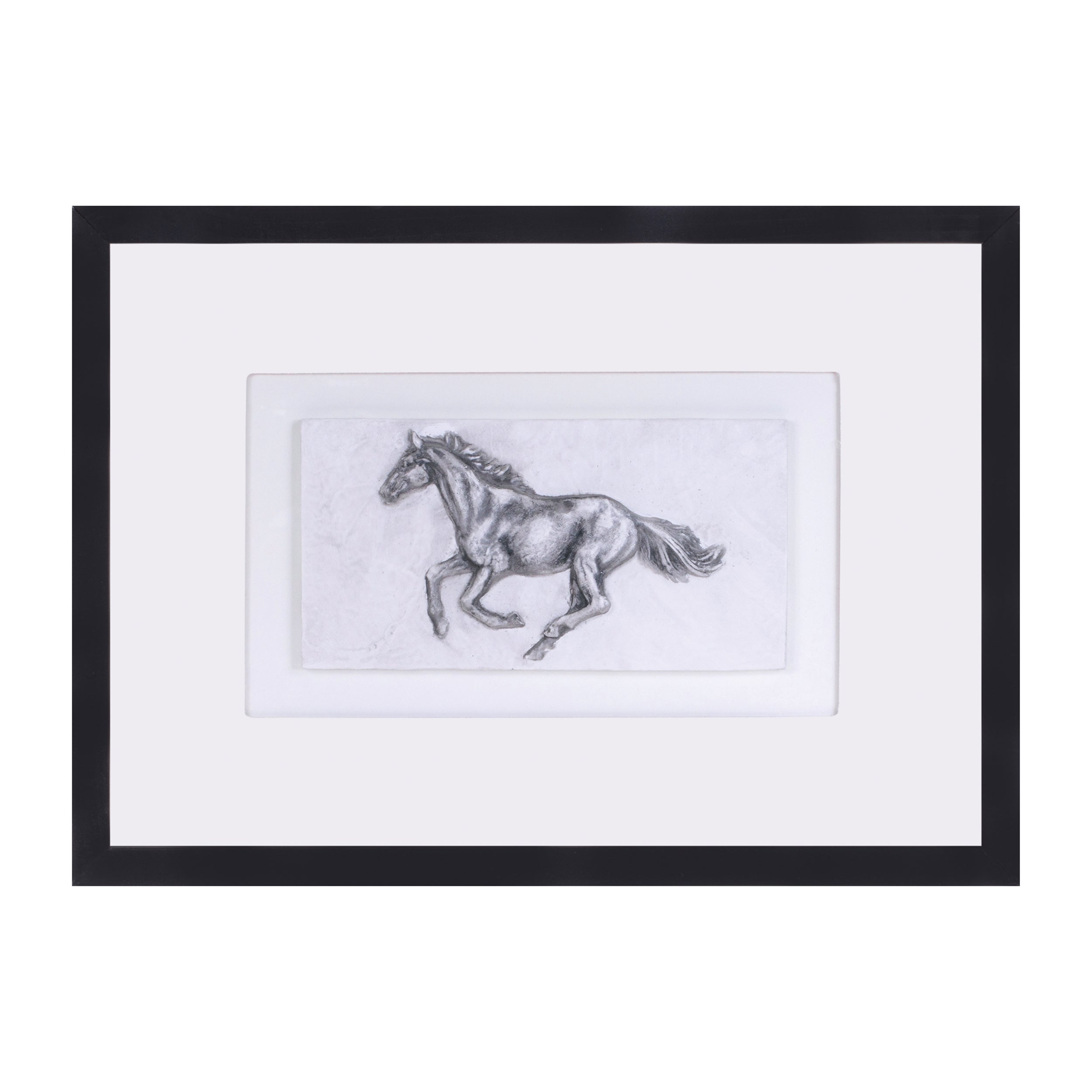 Framed Horse Plaque 14"L x 10"H Wood/Glass