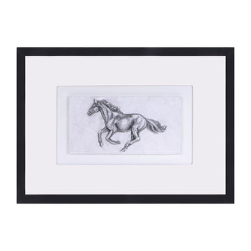 Framed Horse Plaque 14"L x 10"H Wood/Glass