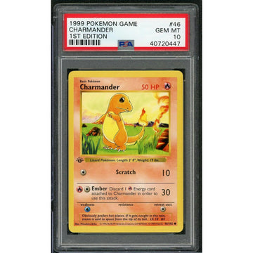 1999 Pokemon Base Set Shadowless Charmander 1st Edition #46 PSA 10
