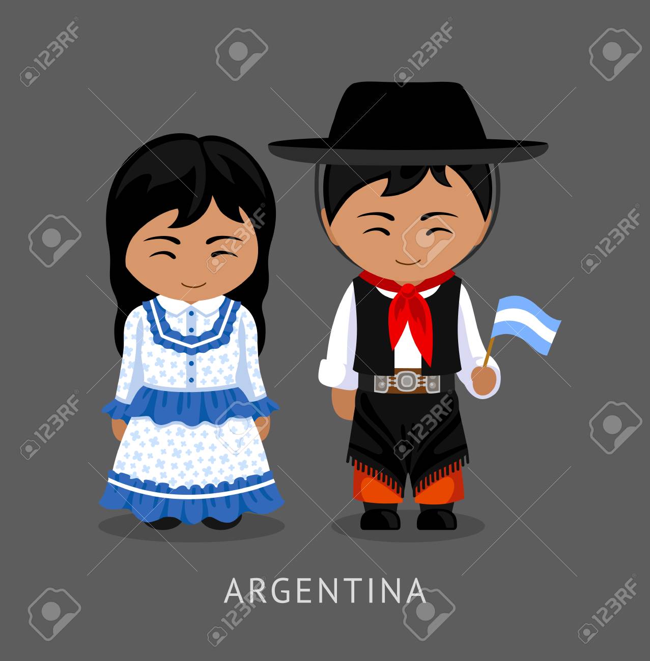 Argentines In National Dress With A Flag. Man And Woman In Traditional Costume. Travel To Argentina. People. Vector Flat Illustration. Royalty Free SVG, Cliparts, Vectors, and Stock Illustration. Image 96984000