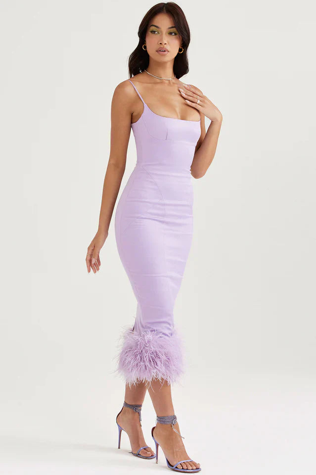 Helena Orchid Satin Midi Dress