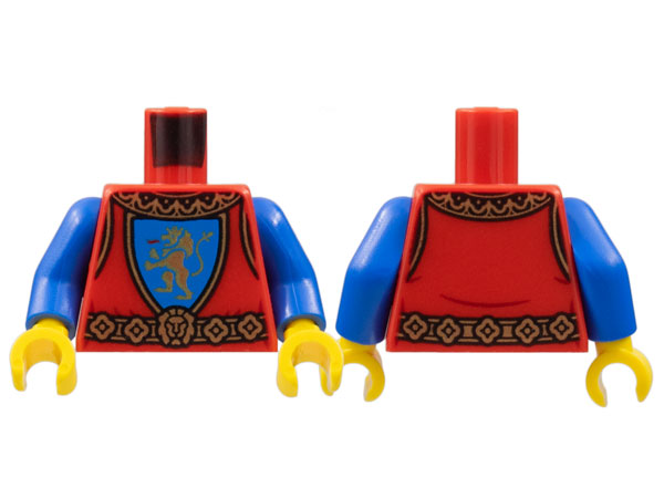 Torso Castle Surcoat, Gold Collar and Belt, Lion with Raised Foot on Blue Shield Emblem Pattern / Blue Arms / Yellow Hands