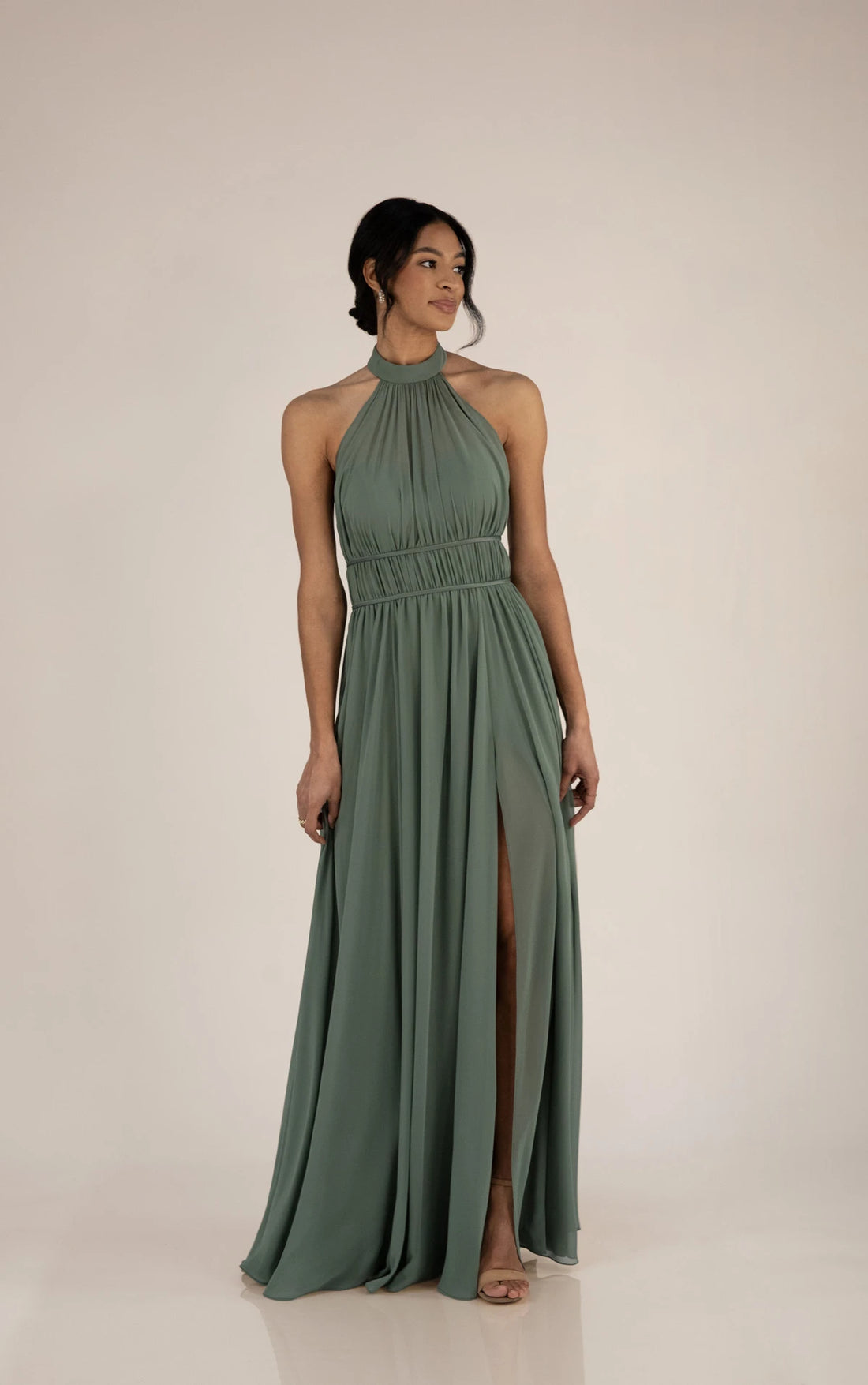 Flowy Chiffon A-Line Bridesmaid Dress with Halter Neckline