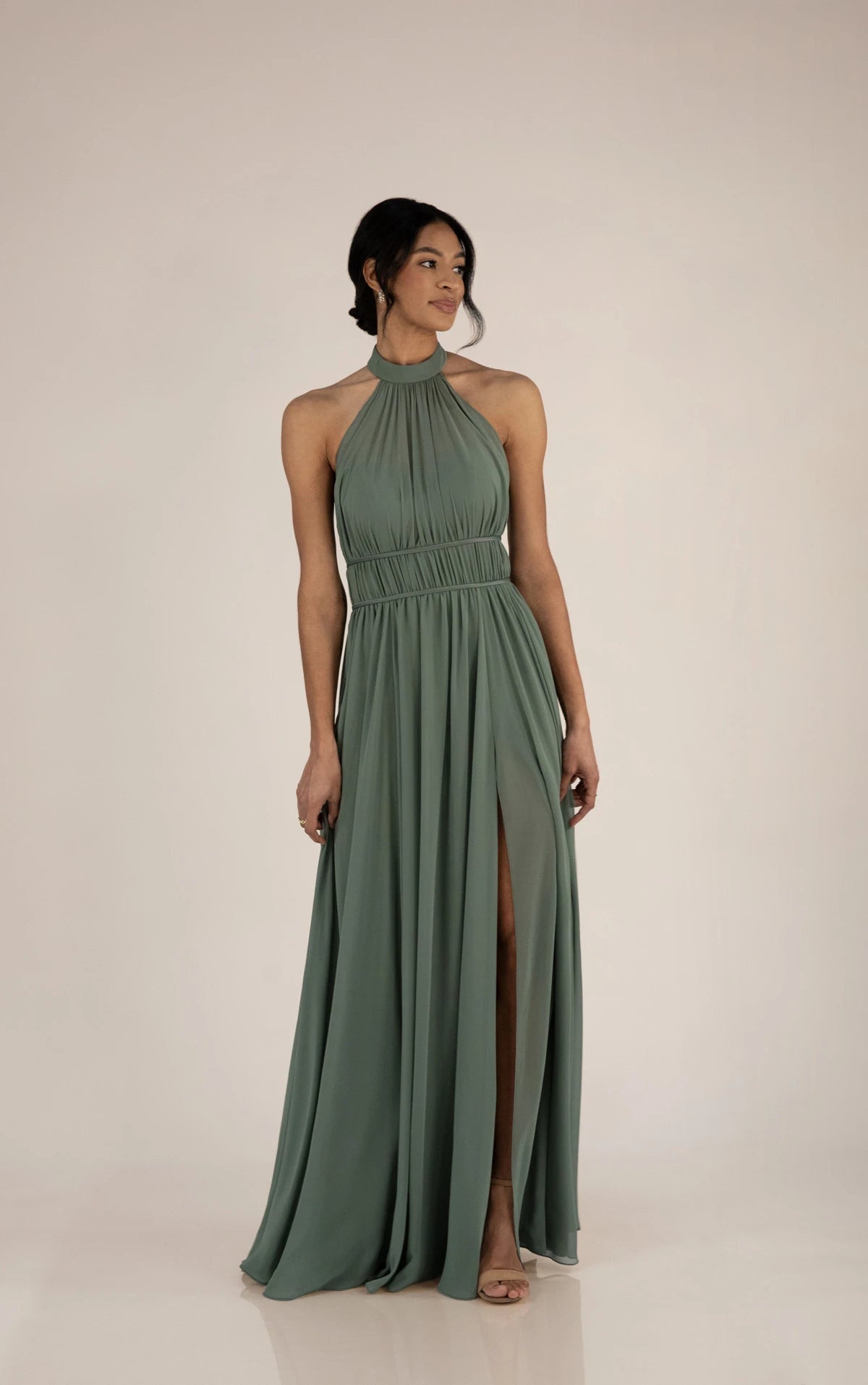 Flowy Chiffon A-Line Bridesmaid Dress with Halter Neckline