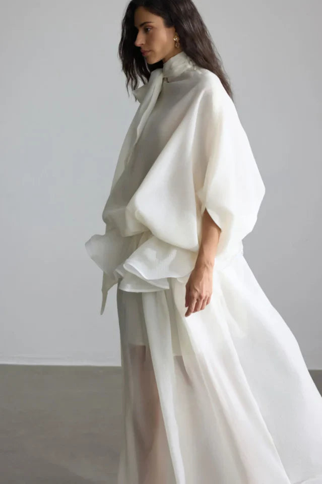 Eliza Tie Neck Semi-Sheer Dress