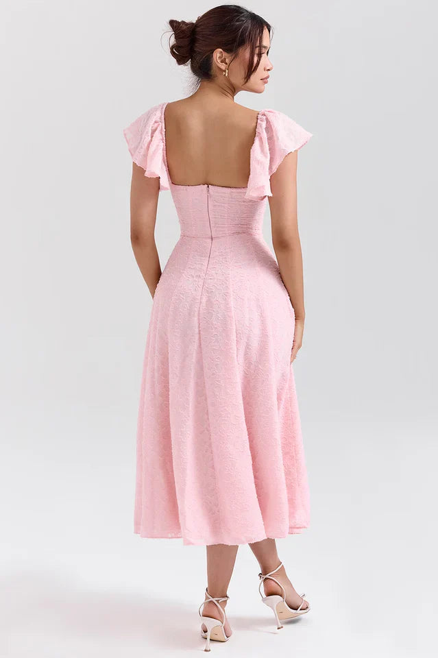 Emma Pink Floral Jacquard Midi Dress