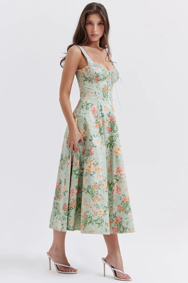 Sabrina Light Jade Print Bustier Sundress