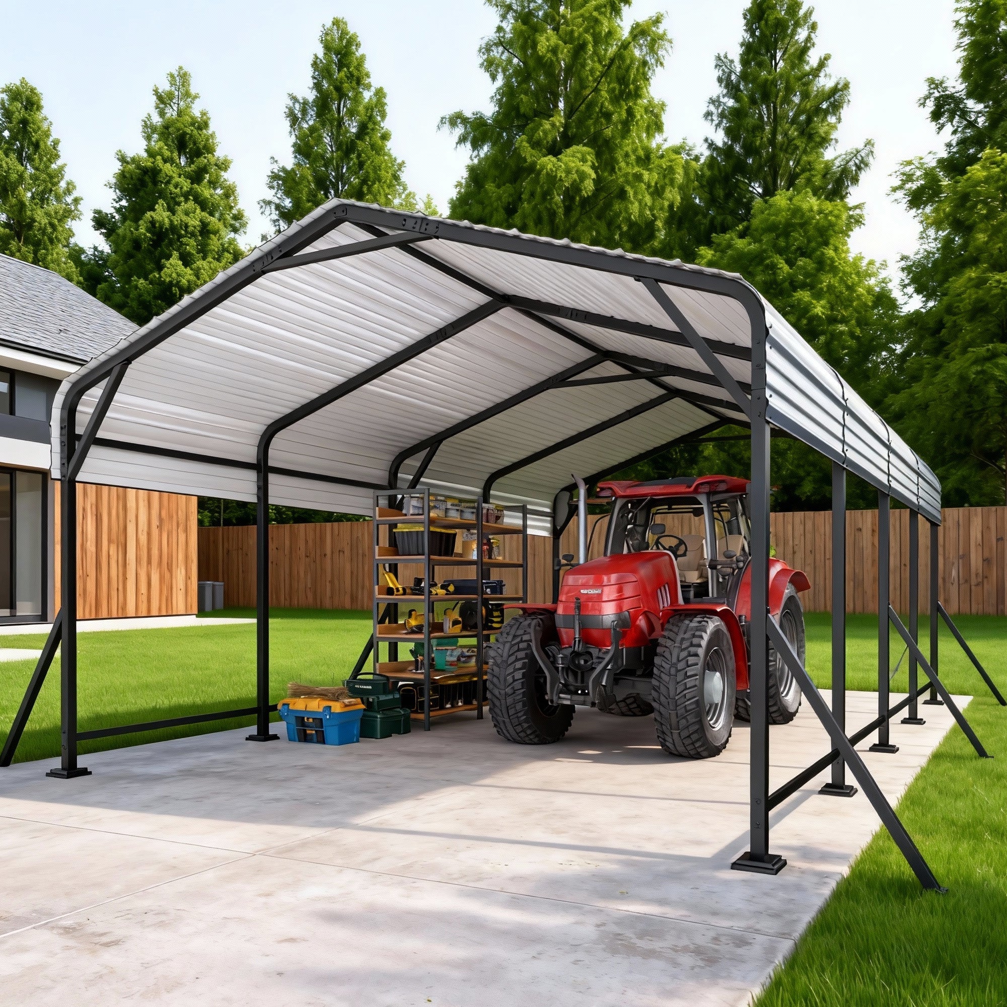 EROMMY 11' x 19' Outdoor Steel Carport with Galvanized Steel Frame and Roof