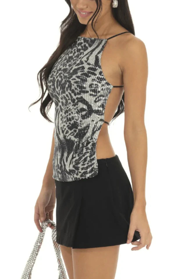 Sequin Open Back Top