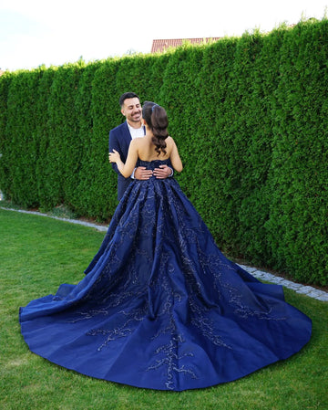 Elegant Navy Blue Bridal Dresses: Sweetheart Lace... From Myohmydress, $223.35