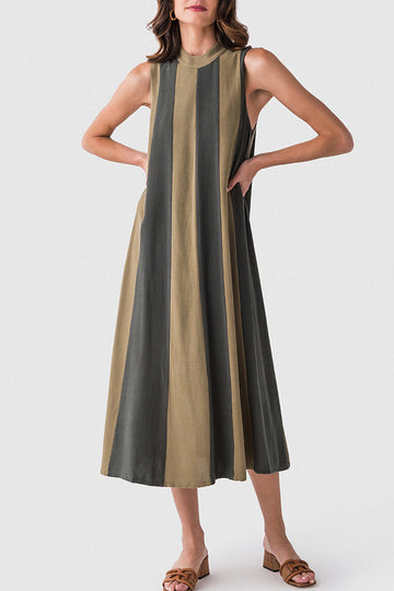 Color Block Sleeveless Stripe Midi Dress