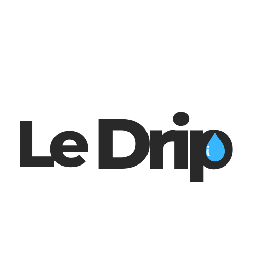 the text "LeDrip" with a blue water droplet icon, all in a black background.