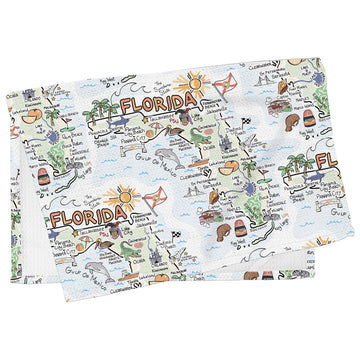 Fish Kiss 16''X24'' Florida Map Towel Is 100% Microfiber Waffle Weave Help You Explore In Detail - Our Super Absorbent & Soft, M