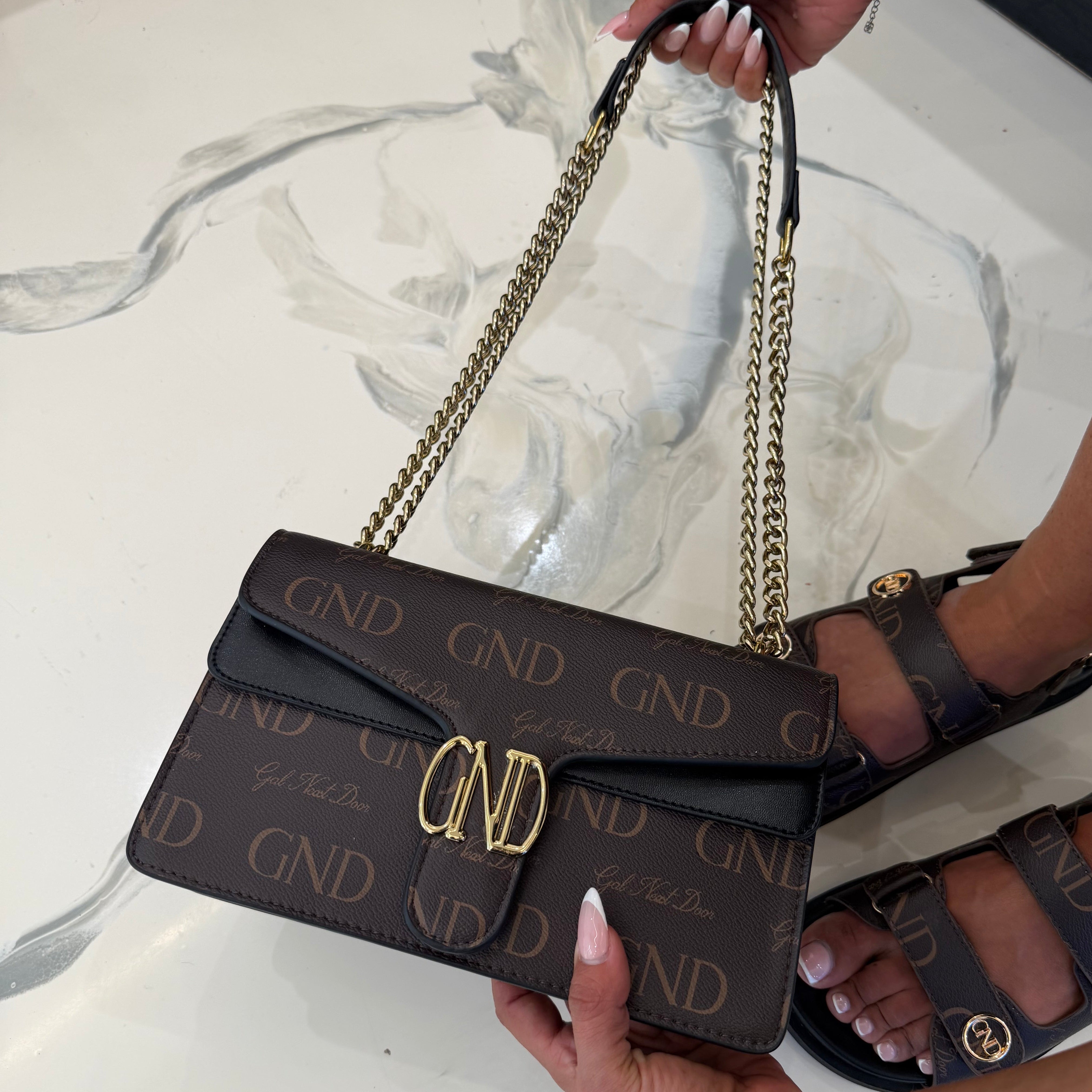 GND Brown & Black Long Chain Crossbody / Shoulder Bag
