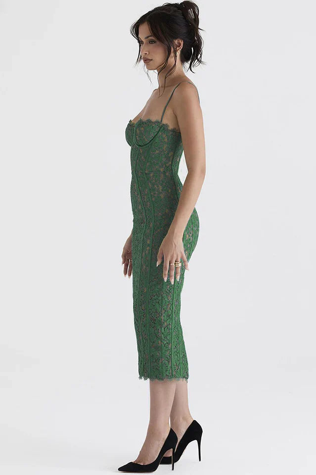 Joelle Forest Lace Midi Dress