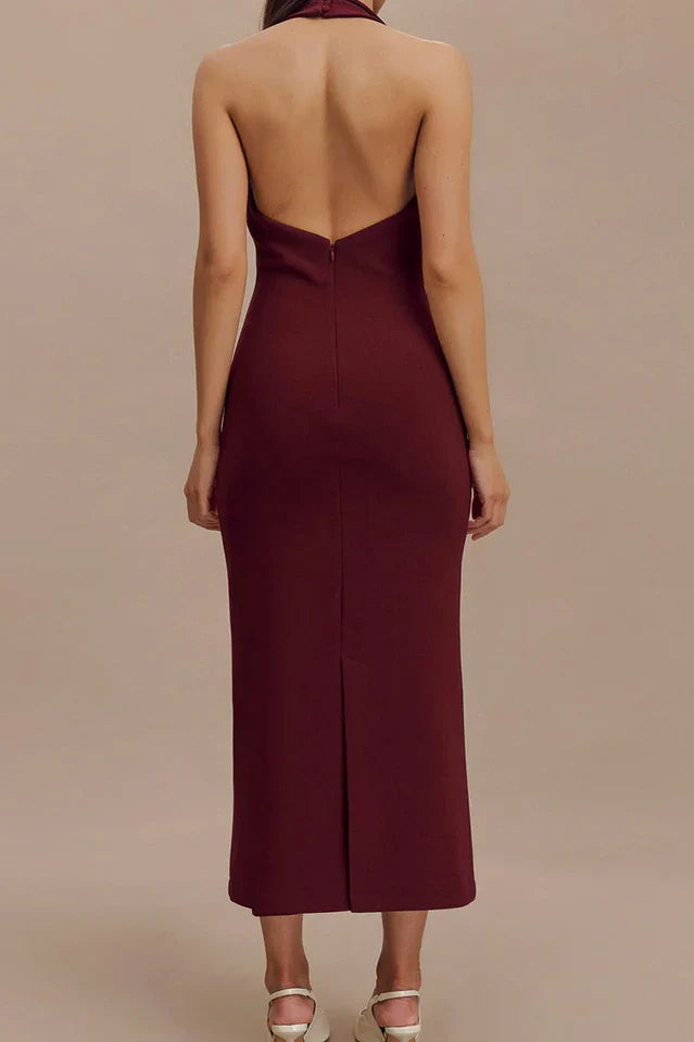 Annita Crepe Halter Midi Dress