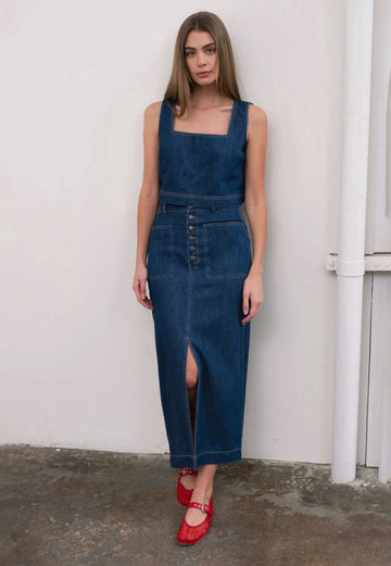 Moon River Denim Square Neck Tank