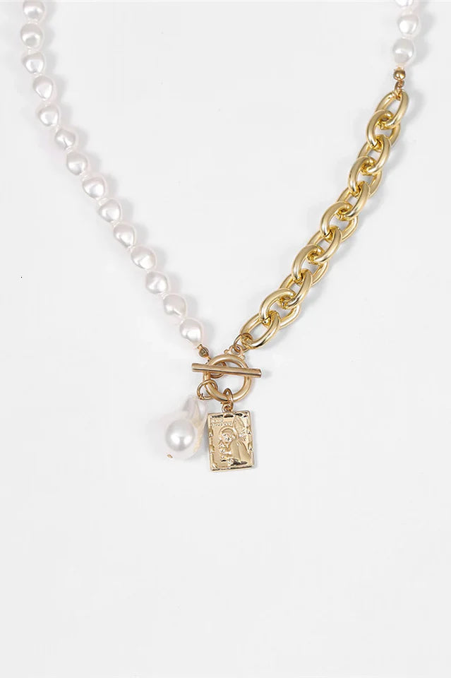 Gothic Baroque Pearl Angel Pendant Choker Necklace