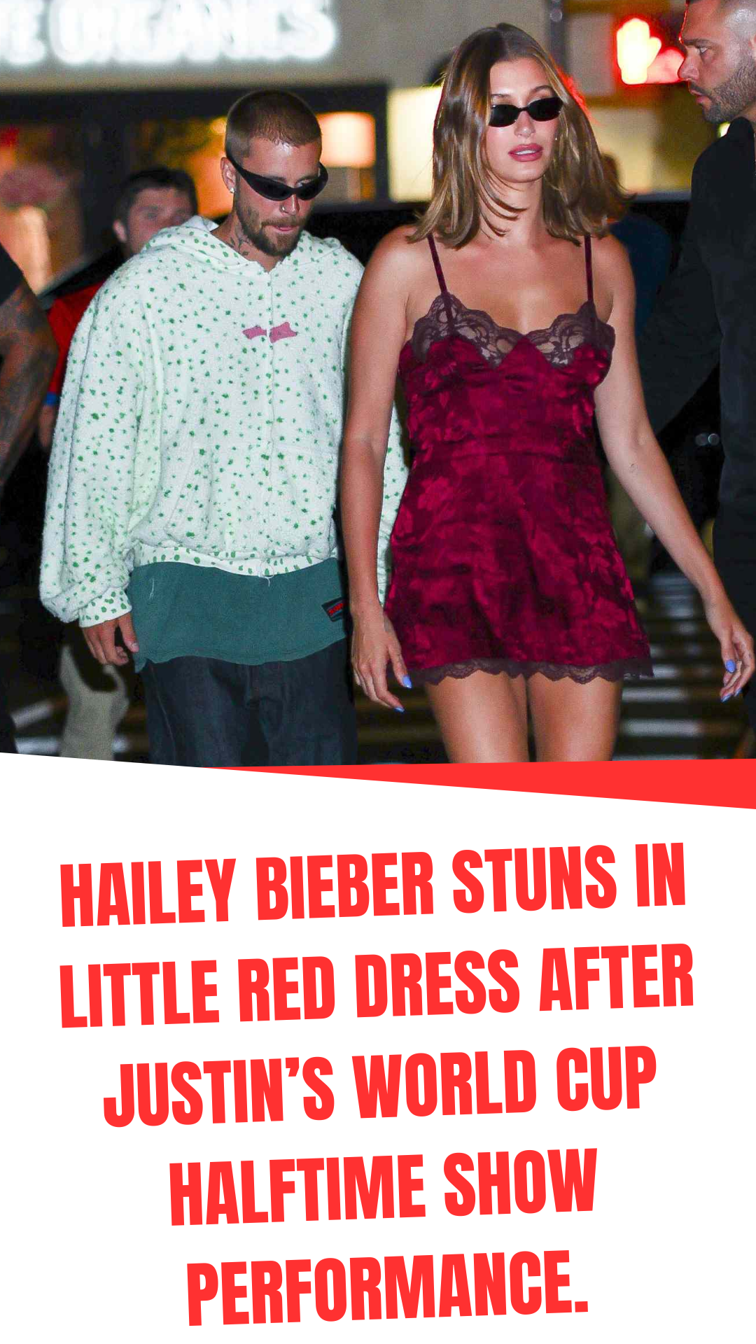 Hailey Bieber stuns in little red dress after Justin's World Cup halftime show performance