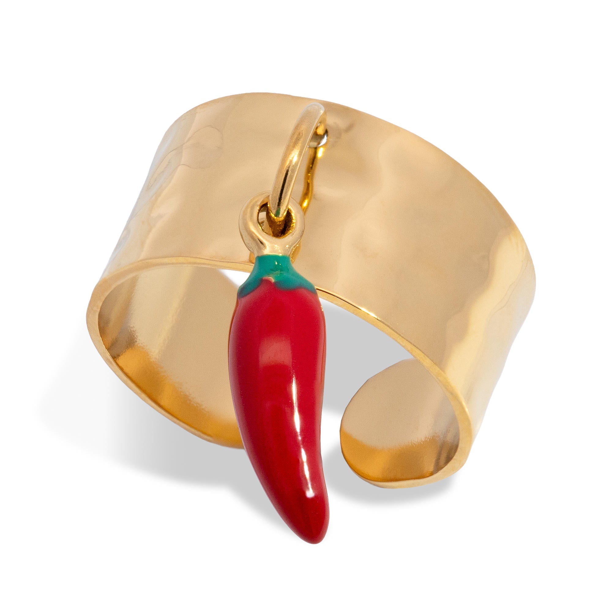 Anillo ajustable chile colgante esmaltado 10mm